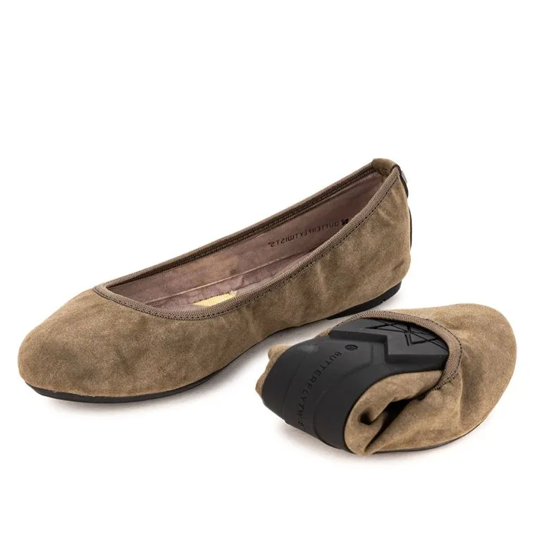 SOPHIA Ballet Flat Shoes - Khaki Burnished Suede