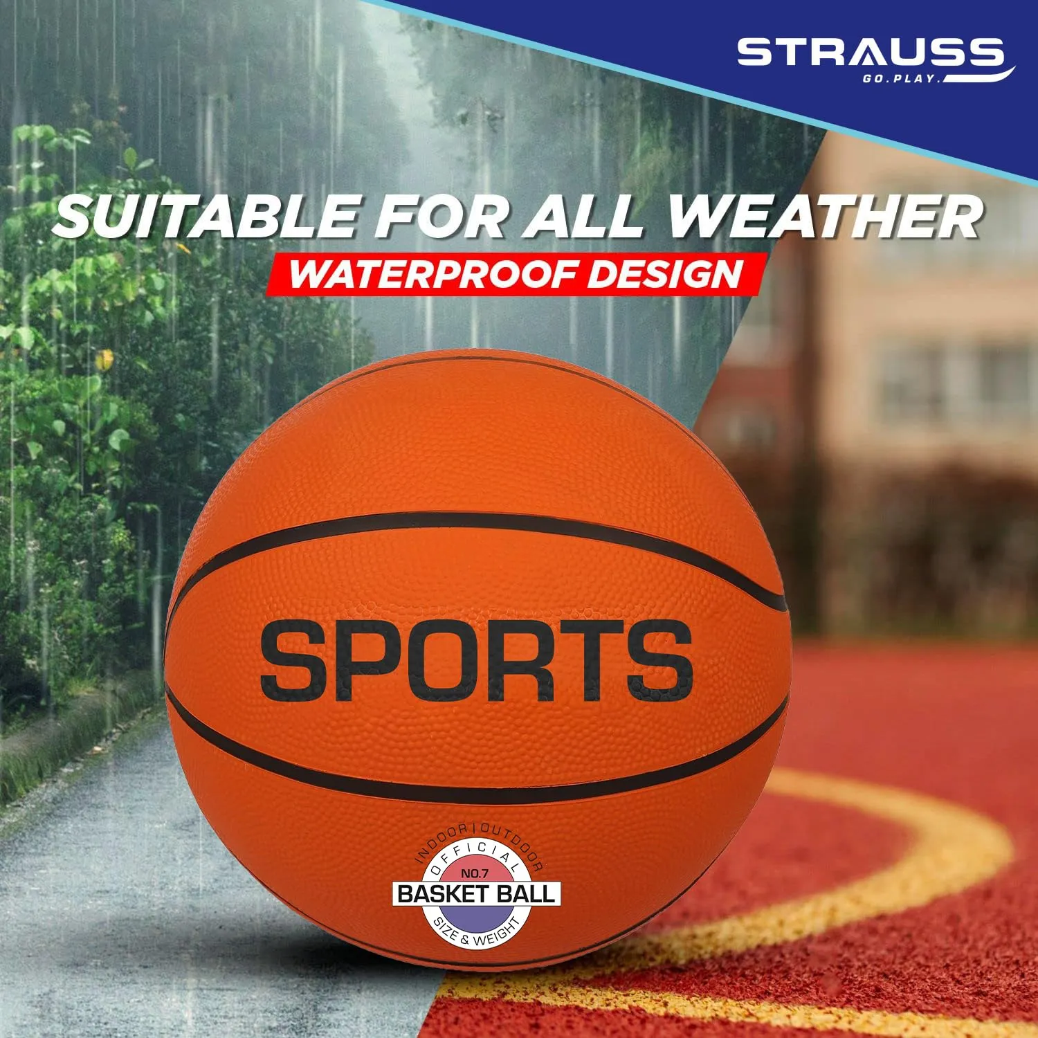 STRAUSS Official Basketball Size 7 | Ideal for Kids & Adults | Professional Match Ball for Indoor & Outdoor Games & Training | for Basketball Enthusiasts and Athletes | Suitable for All Surfaces