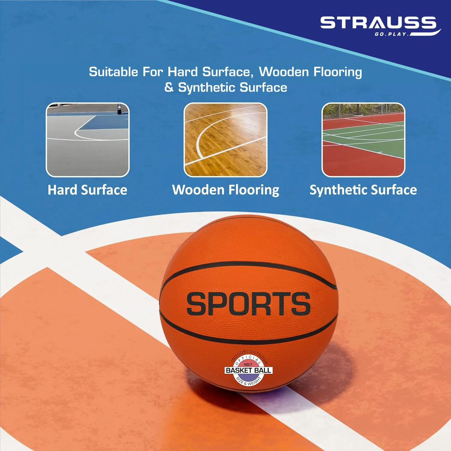 STRAUSS Official Basketball Size 7 | Ideal for Kids & Adults | Professional Match Ball for Indoor & Outdoor Games & Training | for Basketball Enthusiasts and Athletes | Suitable for All Surfaces