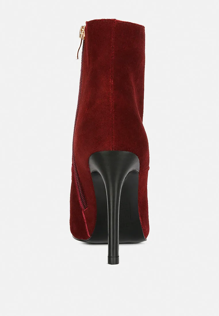 SULFUR Burgundy Suede Leather Stiletto Ankle Boot