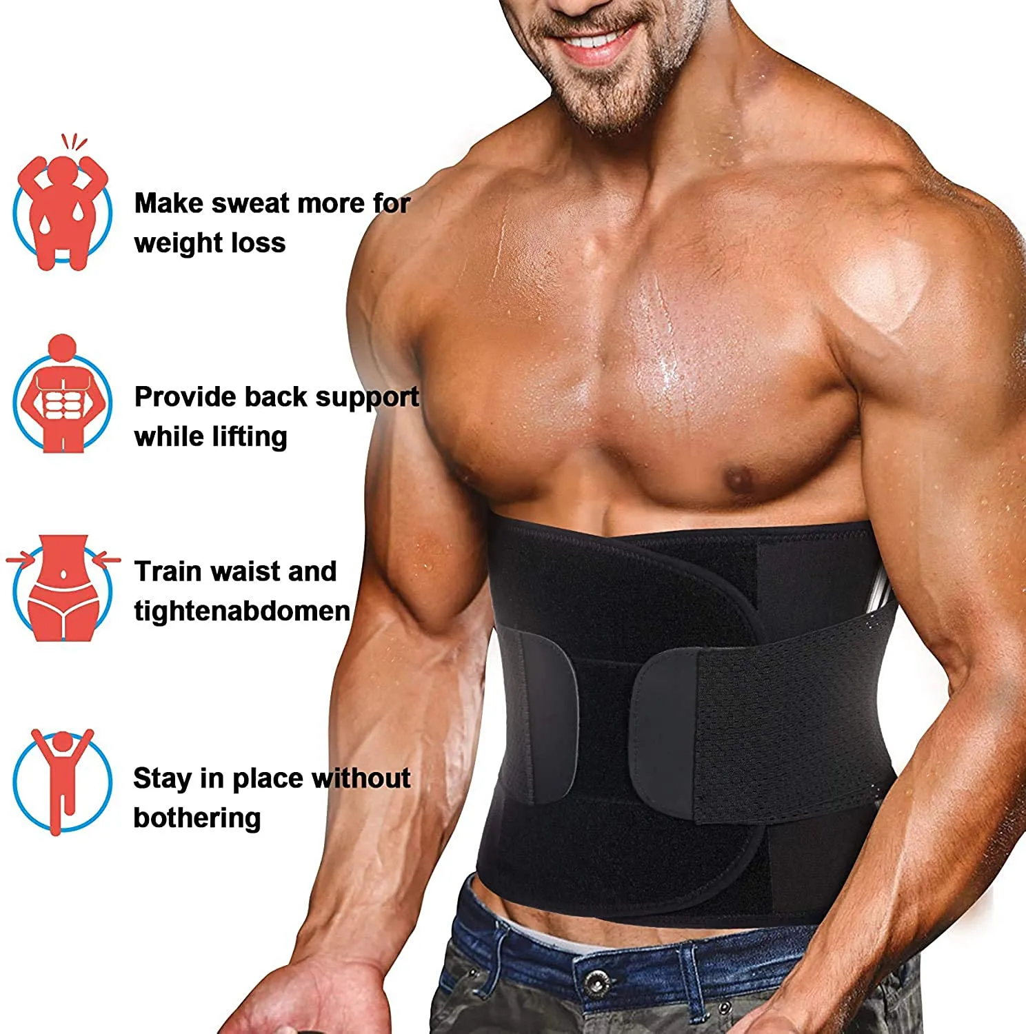 TAILONG Neoprene Waist Trimmer Ab Belt for Men Waist Trainer Corset Slimming Body Shaper Workout Sauna Hot Sweat Band