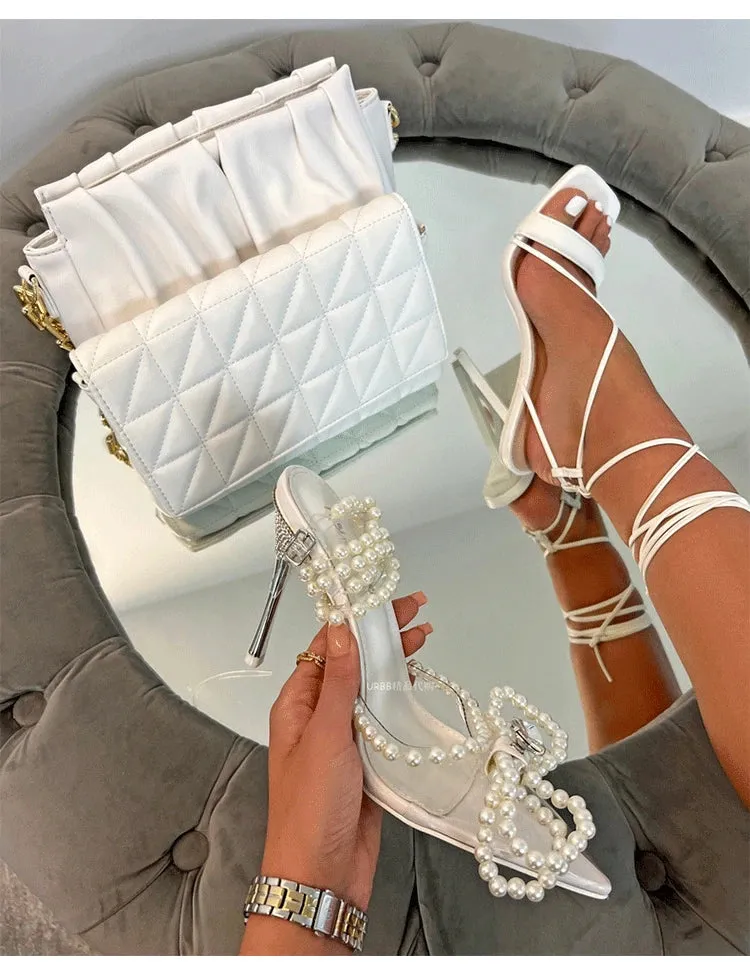 TAVIMART  -  New Design Sexy White Pearl Elegance High Heels Women Sandals Summer Luxury Wedding Dress Buckles Pumps Shoes Size 35-42