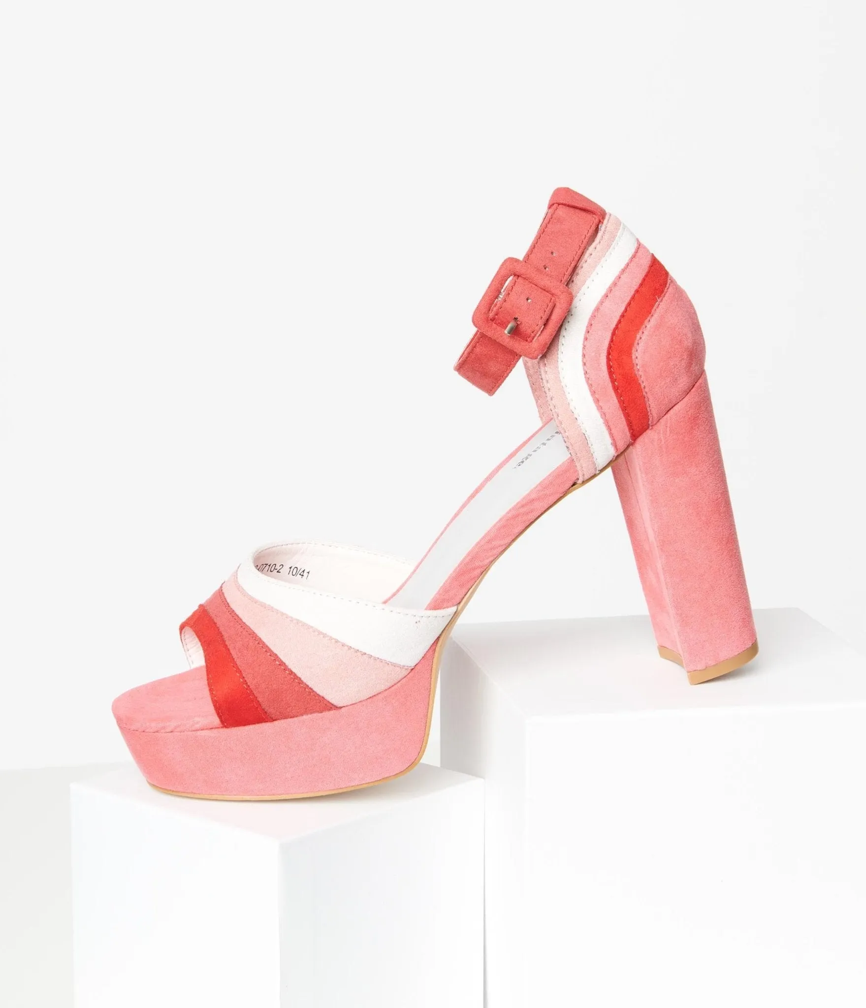 Unique Vintage Pink Suede Peep Toe Platform Heels