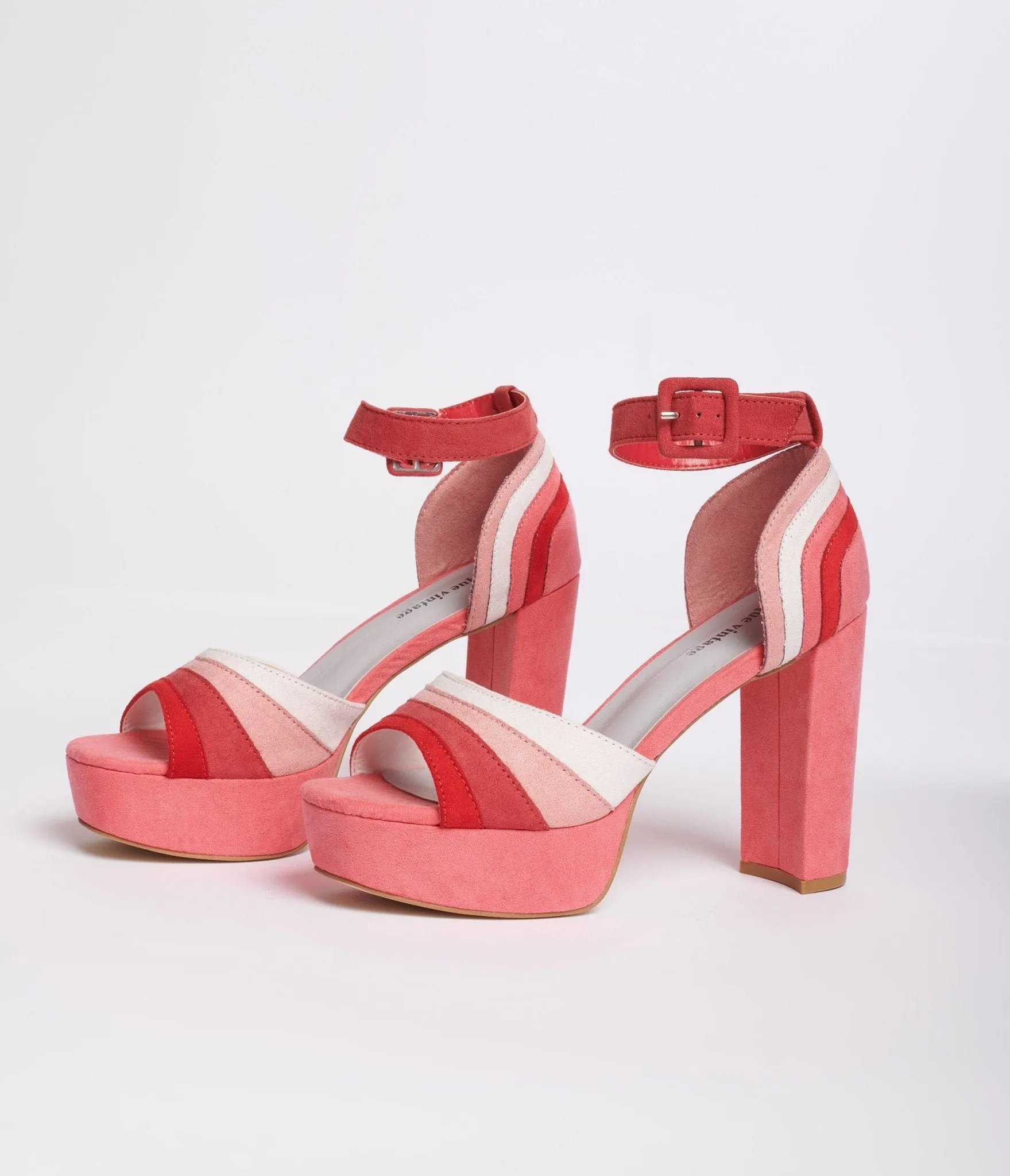 Unique Vintage Pink Suede Peep Toe Platform Heels