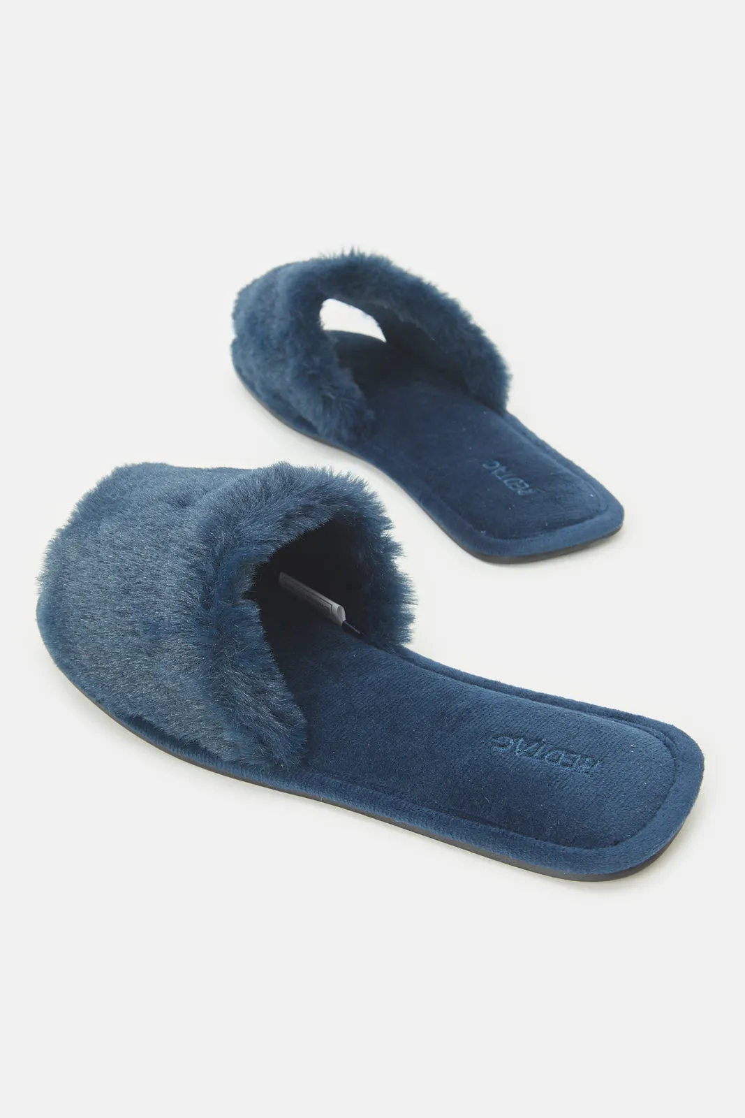 Women Navy Textured Classic Slipper