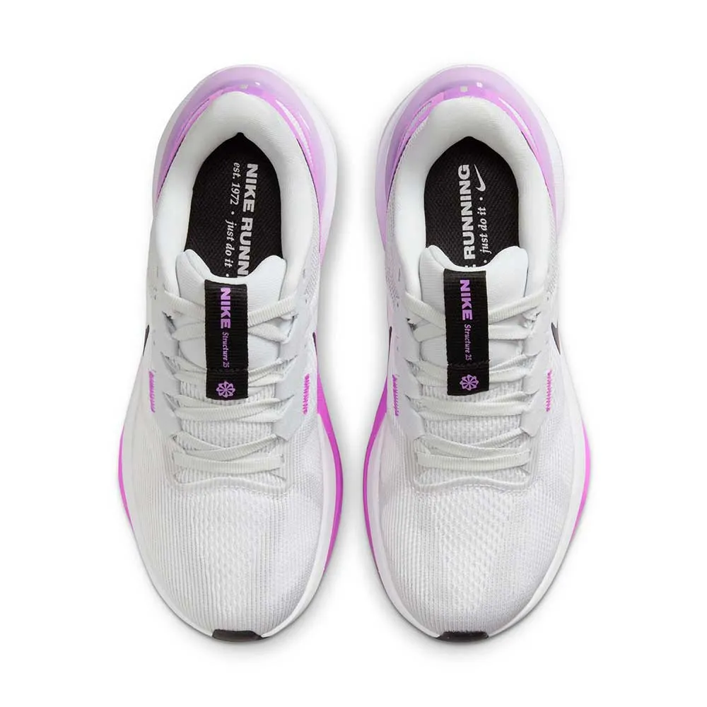 Women's Nike Air Zoom Structure 25 Running Shoe - White/Black-Pure Platinum-Fuchsia Dream- Regular (B)