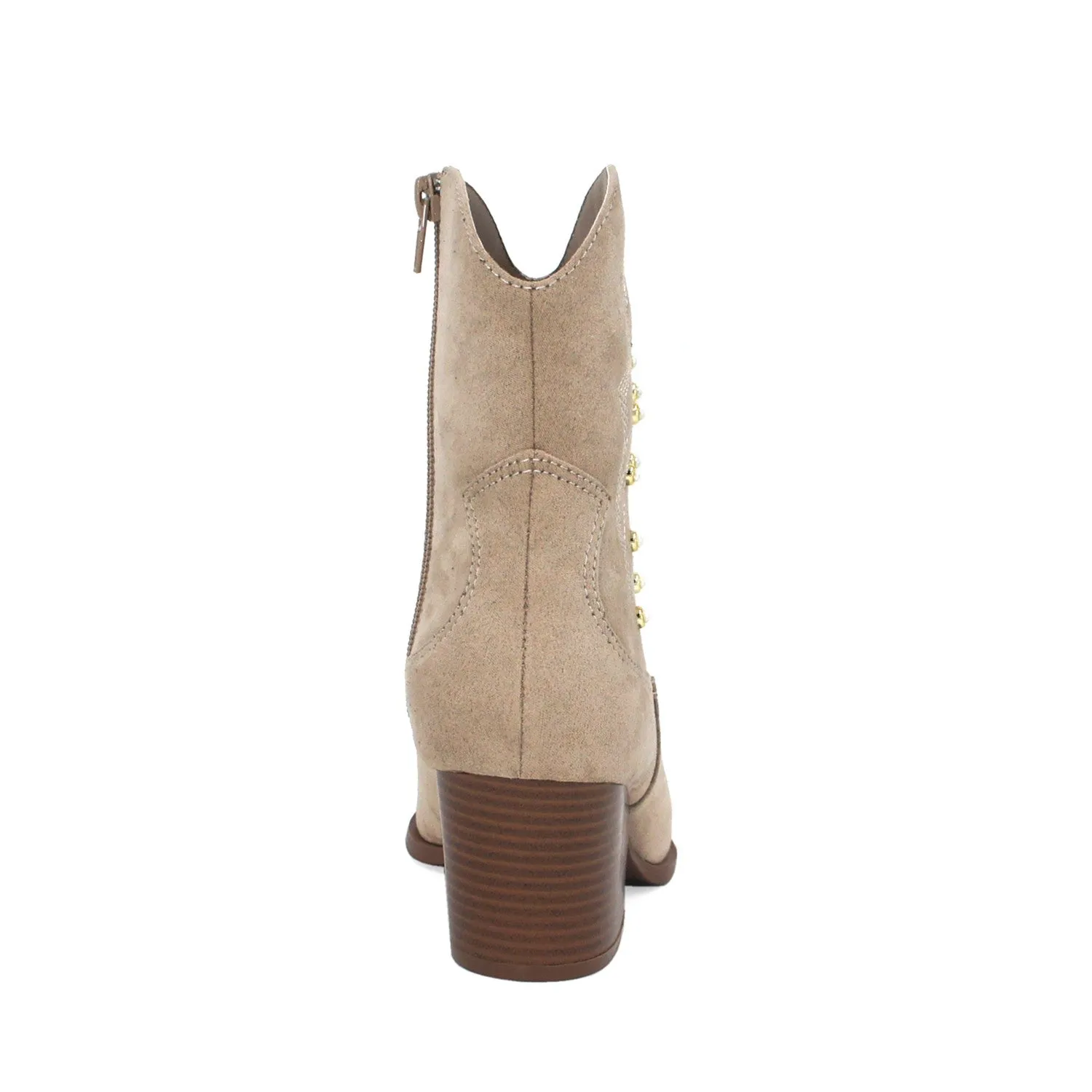 Womens Pearl Chunkly Heel Western Booties - Taupe