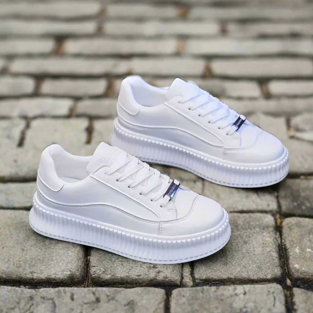 Women's White High Soled Sneaker Fashion Casual Shoes - BF001