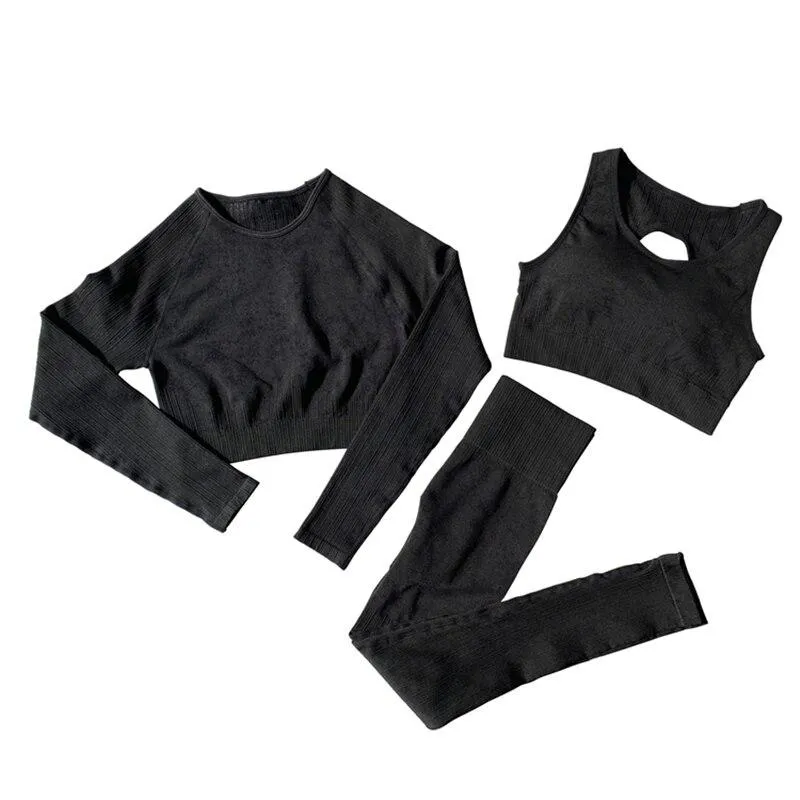 Yoga Set Long Sleeve Crop Top T-Shirt Leggings Tracksuit For Women