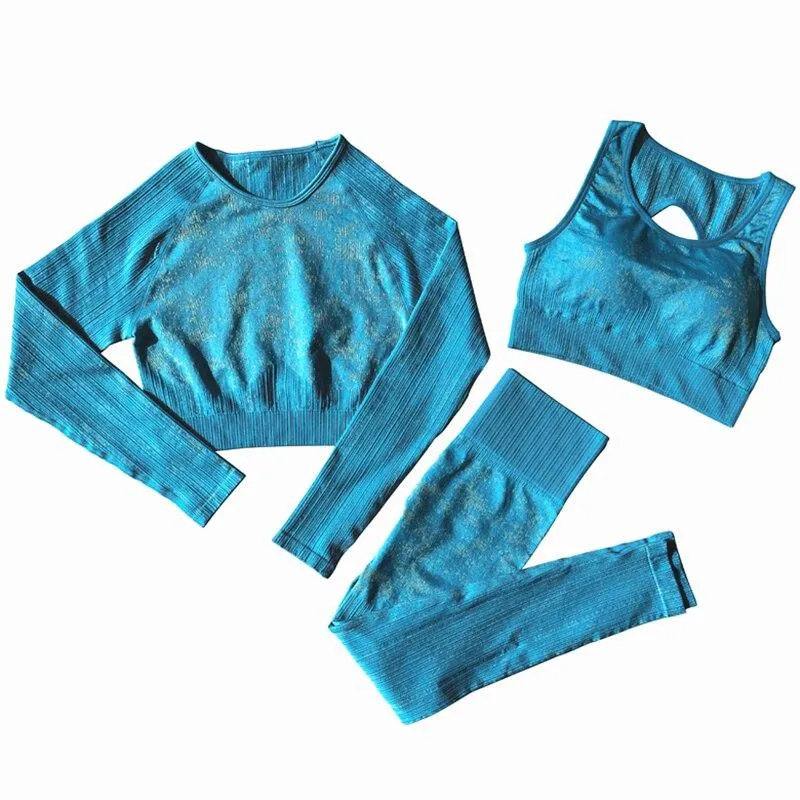 Yoga Set Long Sleeve Crop Top T-Shirt Leggings Tracksuit For Women