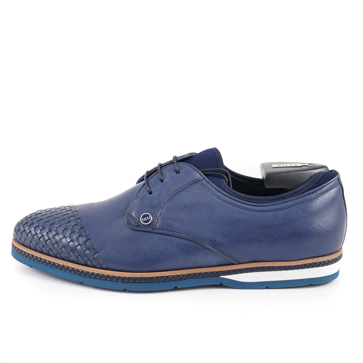 Zilli Calf Leather Derby with Woven Detail