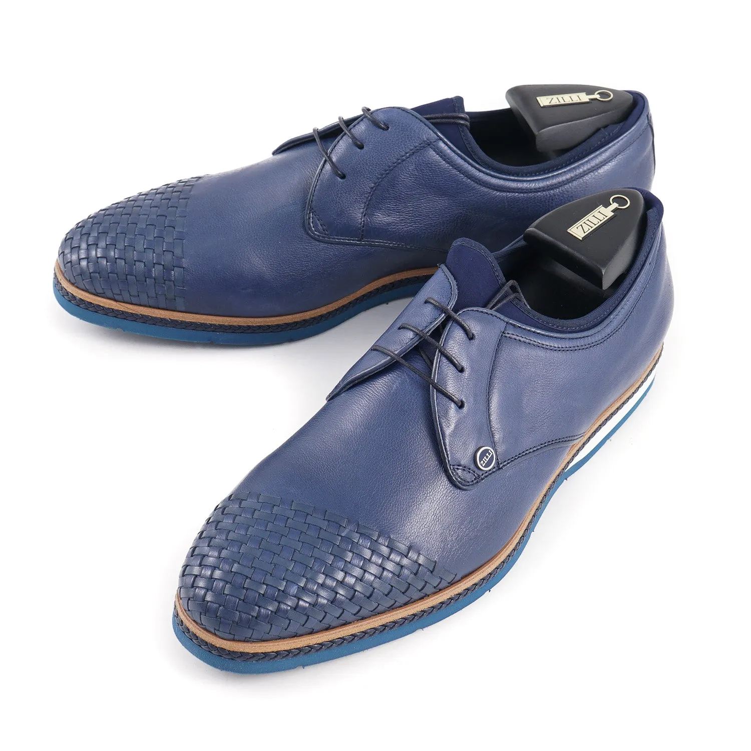 Zilli Calf Leather Derby with Woven Detail