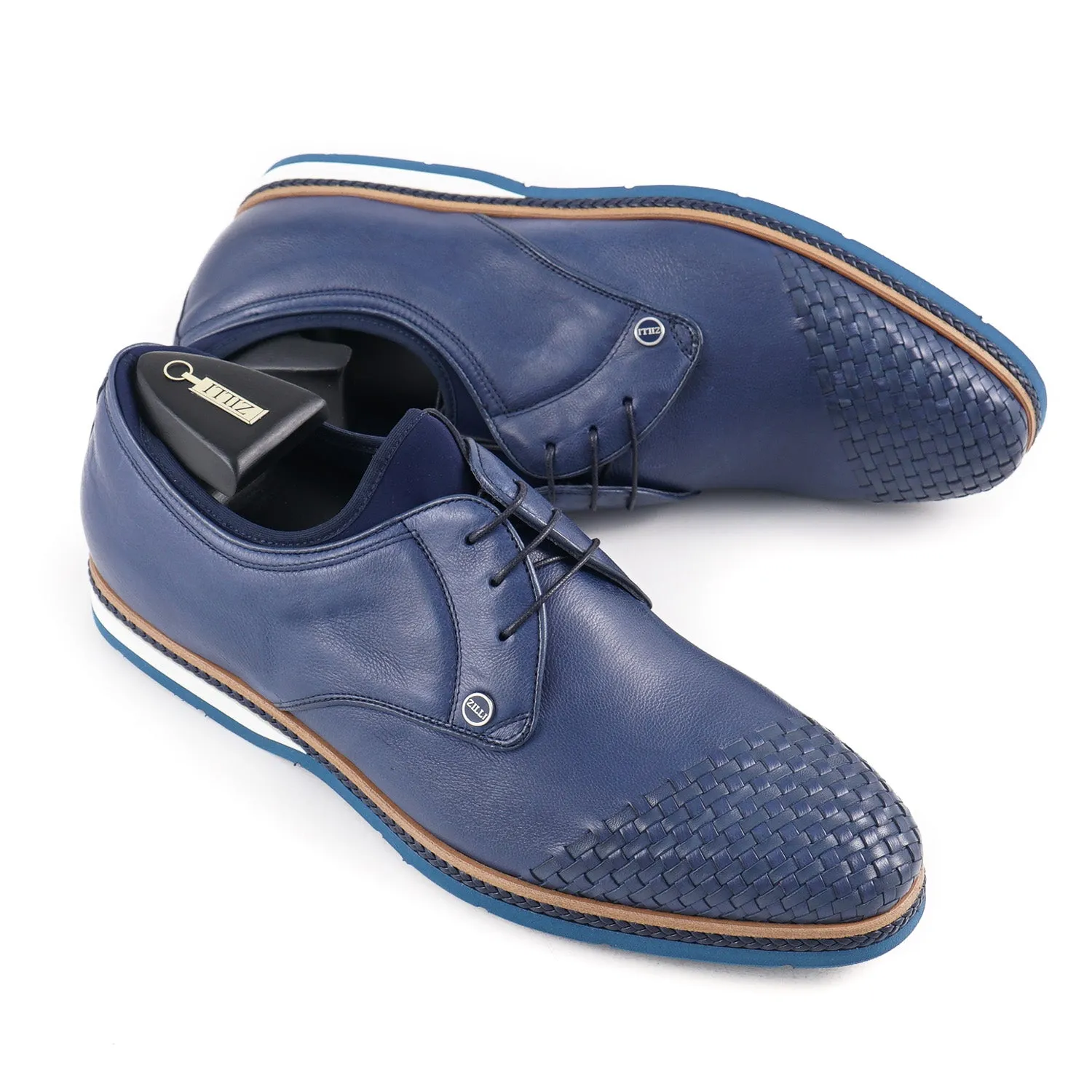 Zilli Calf Leather Derby with Woven Detail