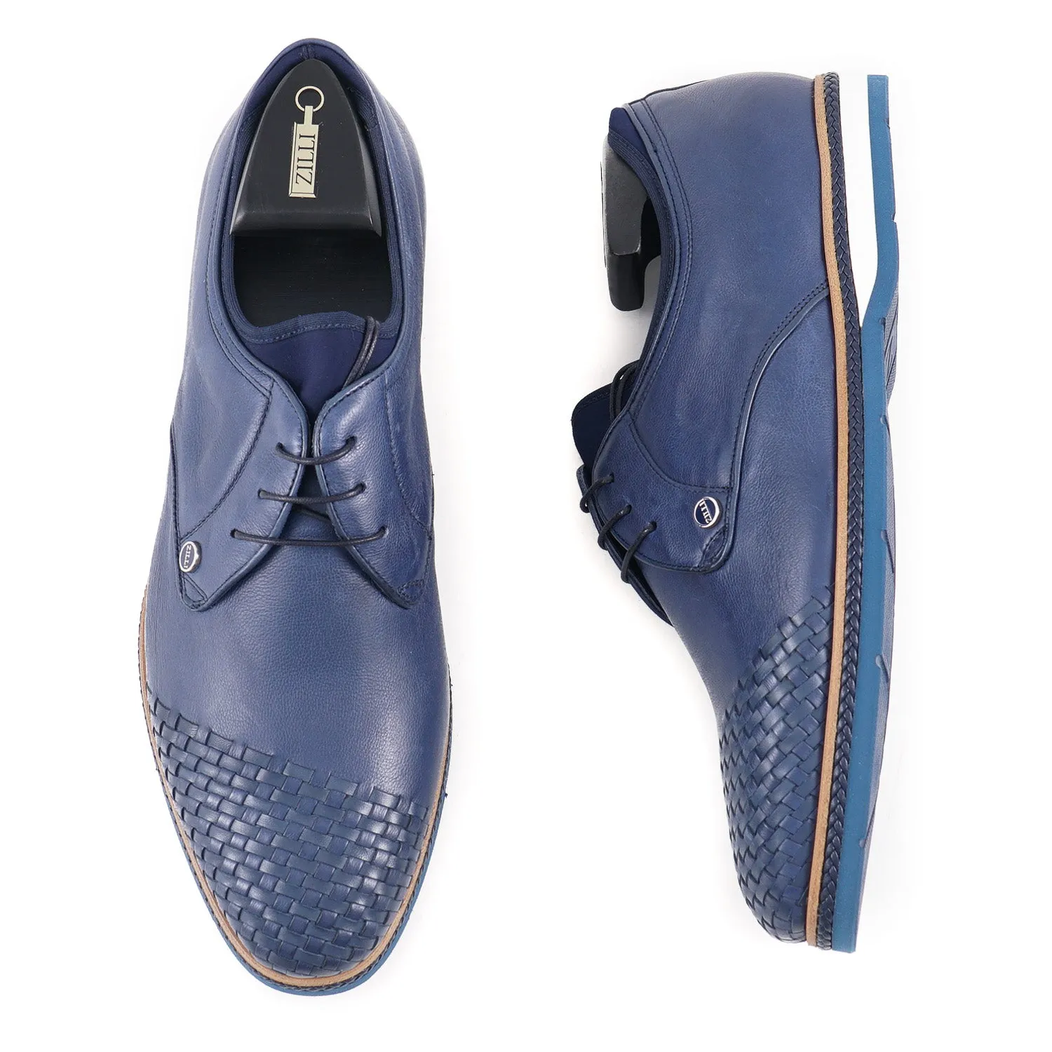 Zilli Calf Leather Derby with Woven Detail